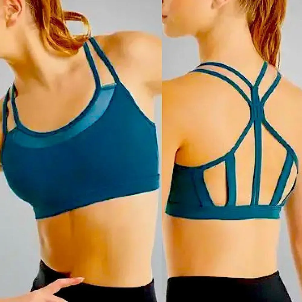 Weissman Balera dance teal sport Mesh Strappy Bra Top crop rhinestone MT10874 SA